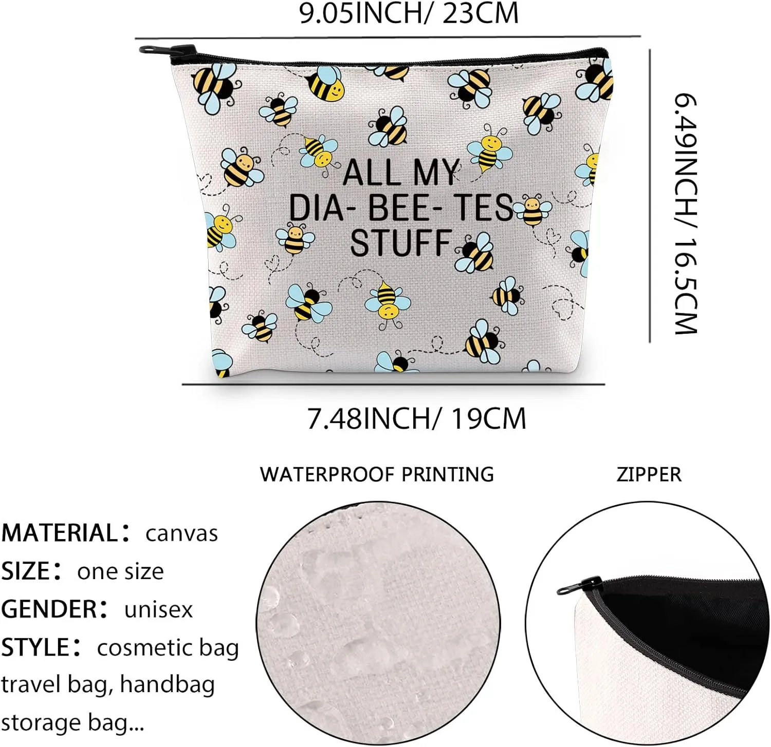 XYANFA Bee Diabetes Bag Type 1 Type 2 Diabetic Medical Bag Supply Storage Diabetes Organization All My Diabeetes Stuff