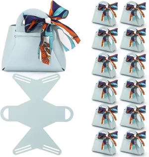 yadiana 12 Pack Pu Leather Purse Gift Bags with Handle, Cute Wedding Candy Purse Gift Boxes with Ribbon, Reusable Mini Party Favor Bags for Baby Shower Birthday Christmas Halloween (Light Blue)