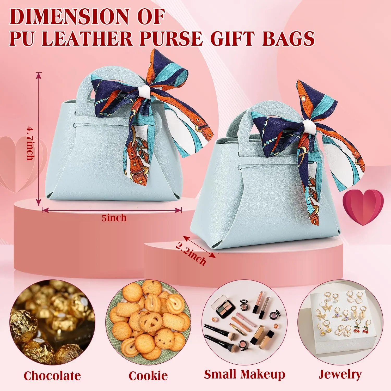 yadiana 12 Pack Pu Leather Purse Gift Bags with Handle, Cute Wedding Candy Purse Gift Boxes with Ribbon, Reusable Mini Party Favor Bags for Baby Shower Birthday Christmas Halloween (Light Blue)