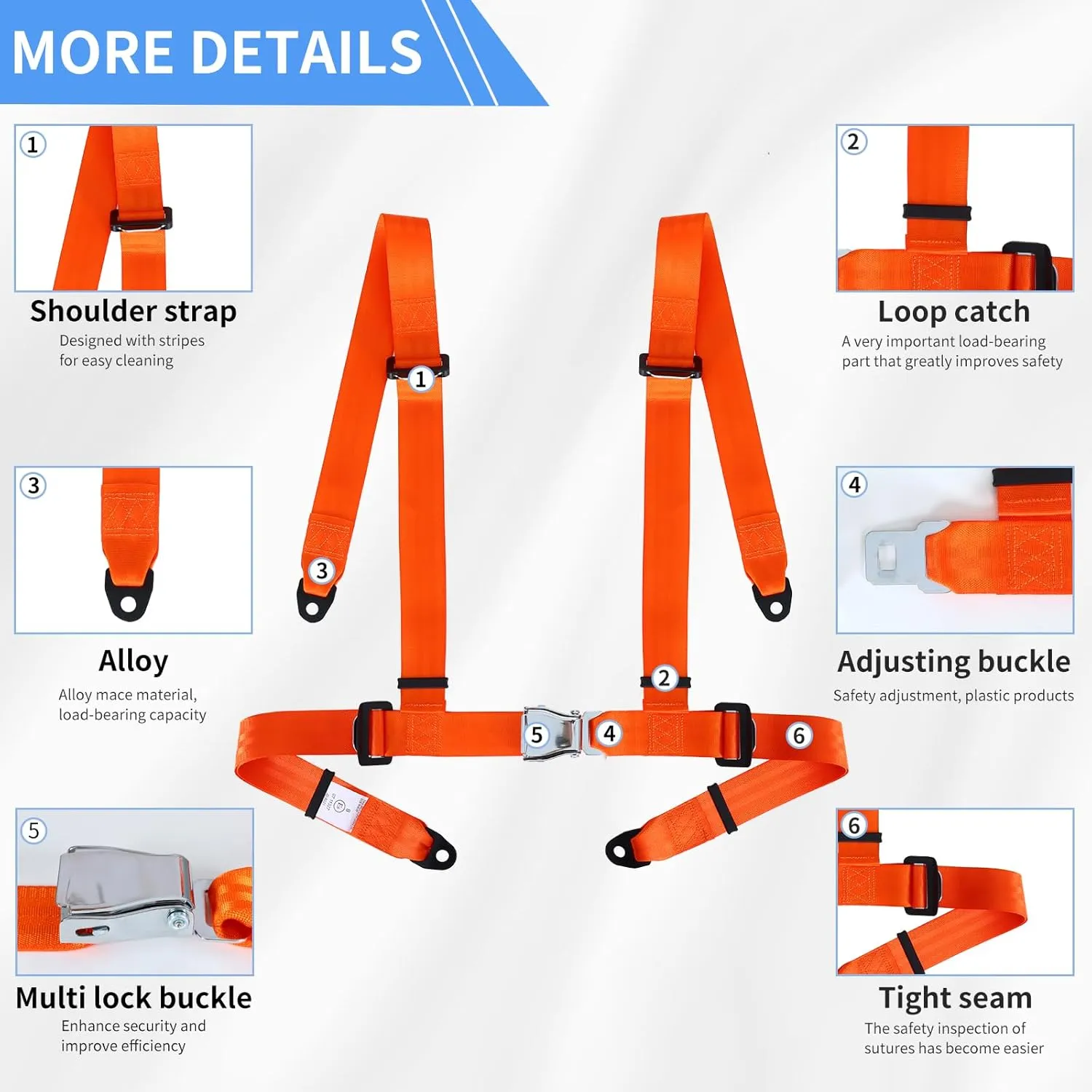 Yakitoko Universal 4 point Safety Harness Set 2inch Fits Go Kart,UTV,ATV,Racing Orange (FJKORANGE)