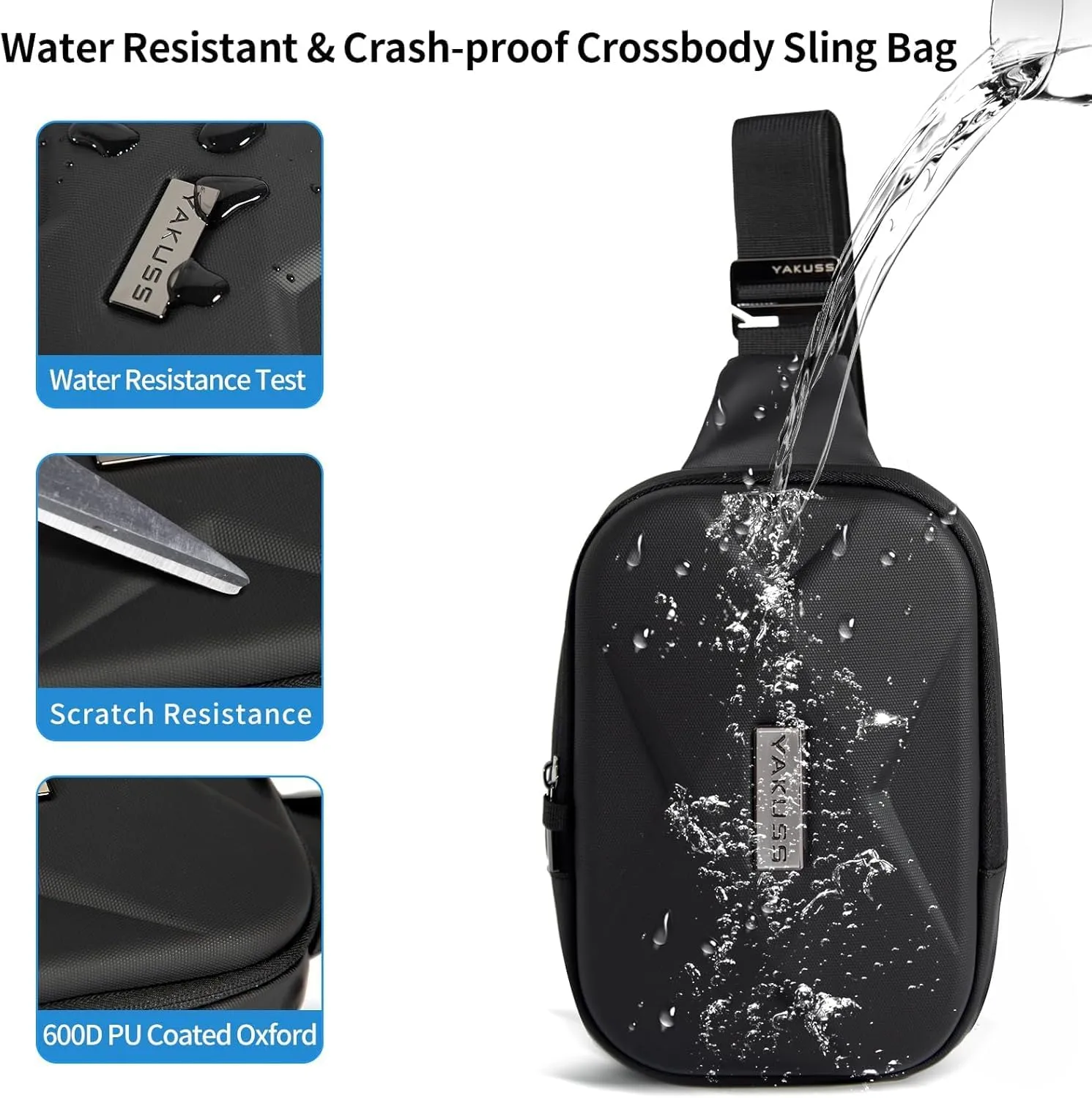 YaKuss Hard Shell Sling Bag, Anti-theft Crossbody Bag for Women Men Lightweight Shoulder Chest Bag Casual Backpack for Travel Daily, Black