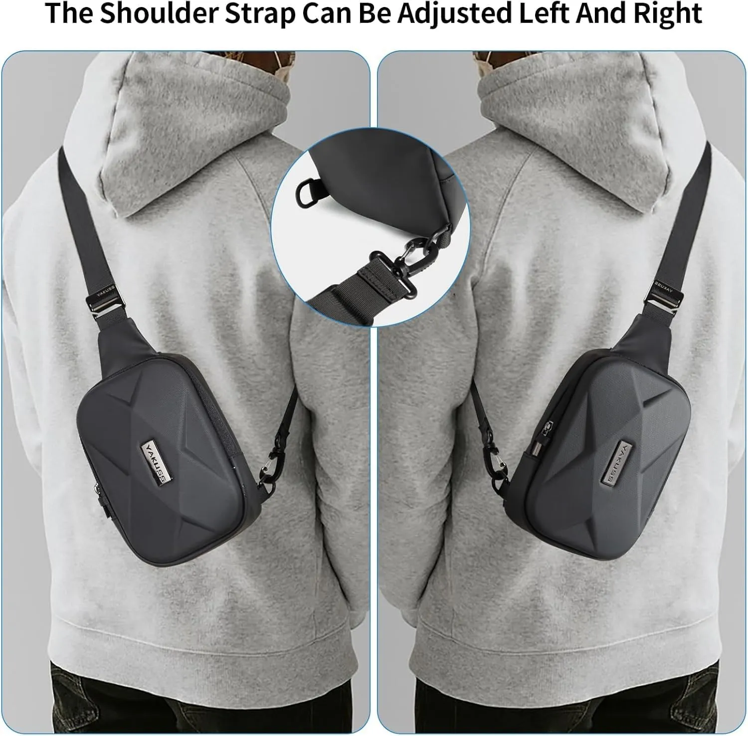 YaKuss Hard Shell Sling Bag, Anti-theft Crossbody Bag for Women Men Lightweight Shoulder Chest Bag Casual Backpack for Travel Daily, Black
