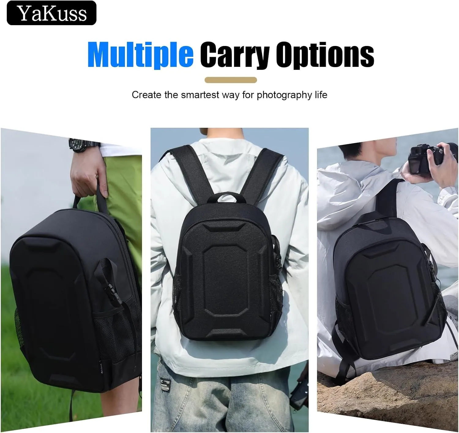 YaKuss Hardshell Camera Backpack, Shockproof Camera Bag With Tripod Strap, for 14" Laptop, Camera Backpacks for Photographers,Compatible with Canon Nikon Sony SLR DSLR Mirrorless Camera, Medium, Black