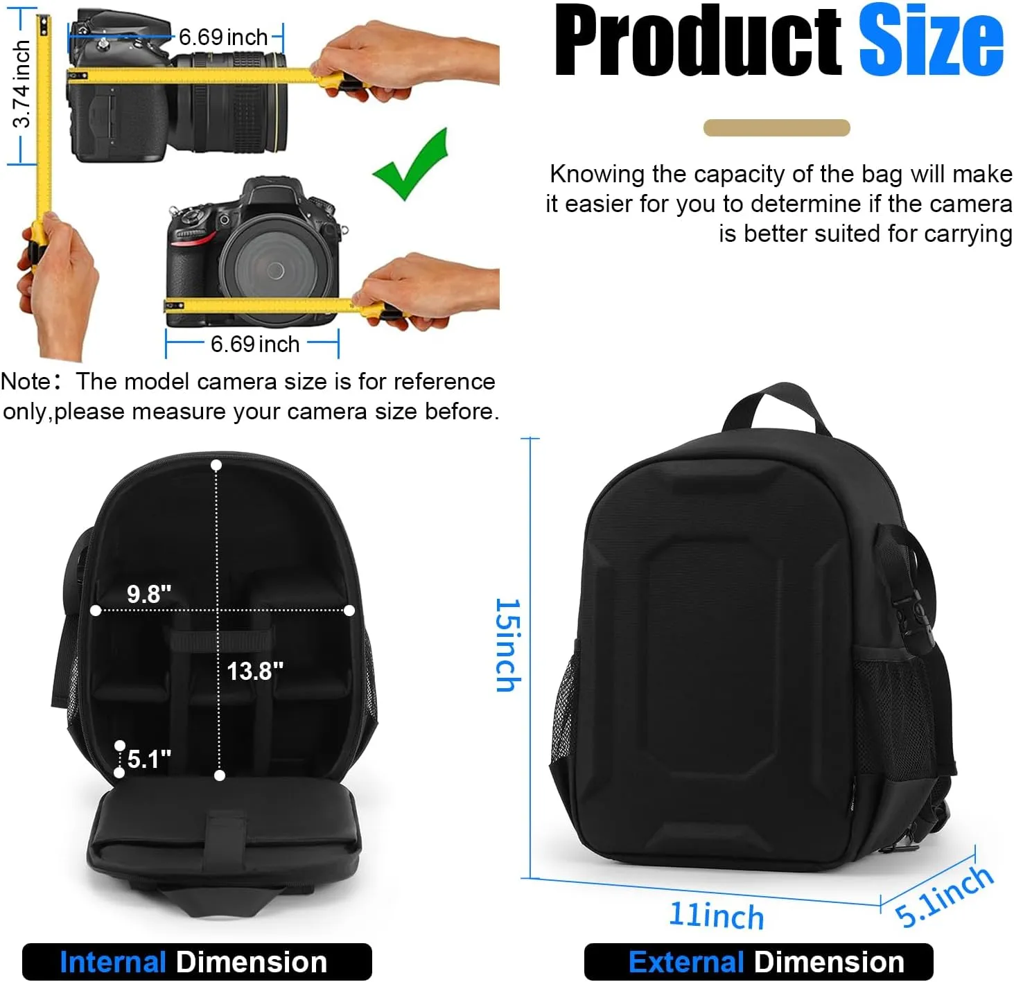 YaKuss Hardshell Camera Backpack, Shockproof Camera Bag With Tripod Strap, for 14" Laptop, Camera Backpacks for Photographers,Compatible with Canon Nikon Sony SLR DSLR Mirrorless Camera, Medium, Black