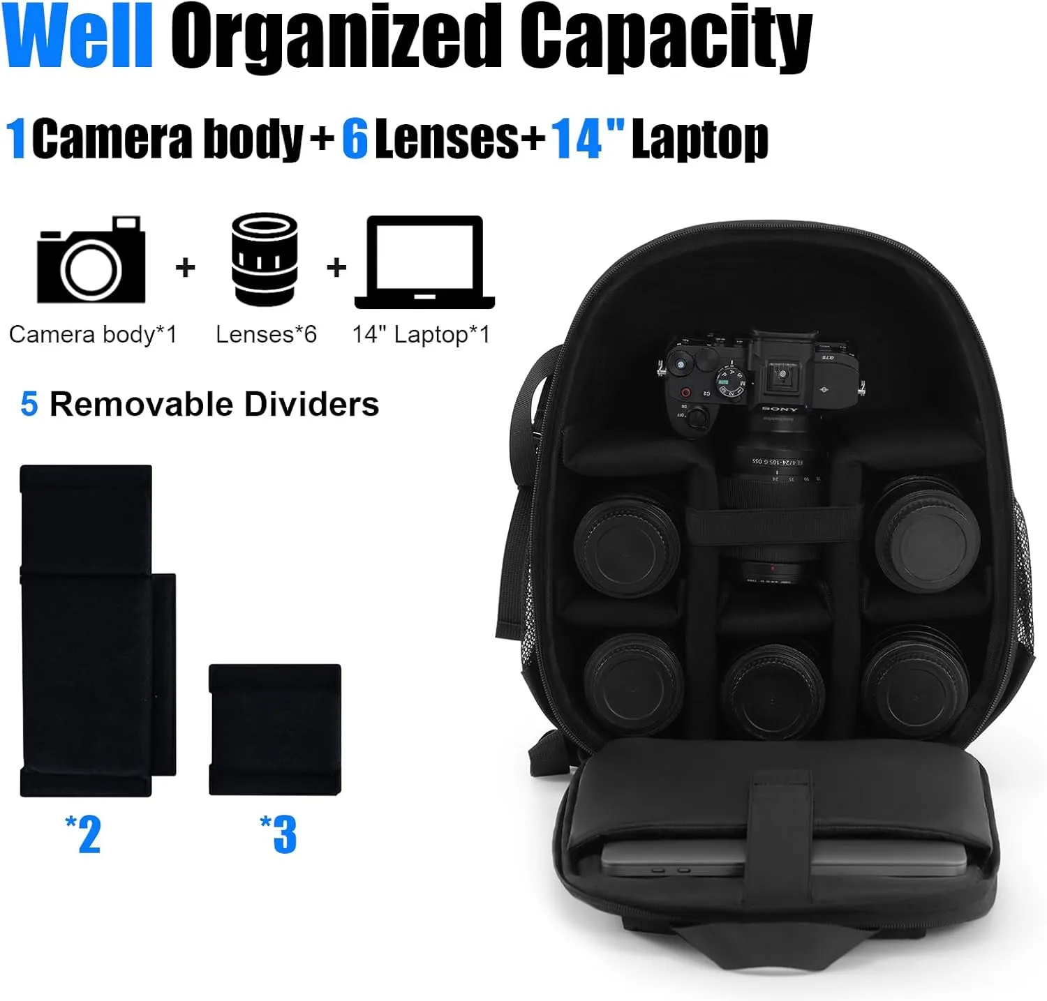 YaKuss Hardshell Camera Backpack, Shockproof Camera Bag With Tripod Strap, for 14" Laptop, Camera Backpacks for Photographers,Compatible with Canon Nikon Sony SLR DSLR Mirrorless Camera, Medium, Black