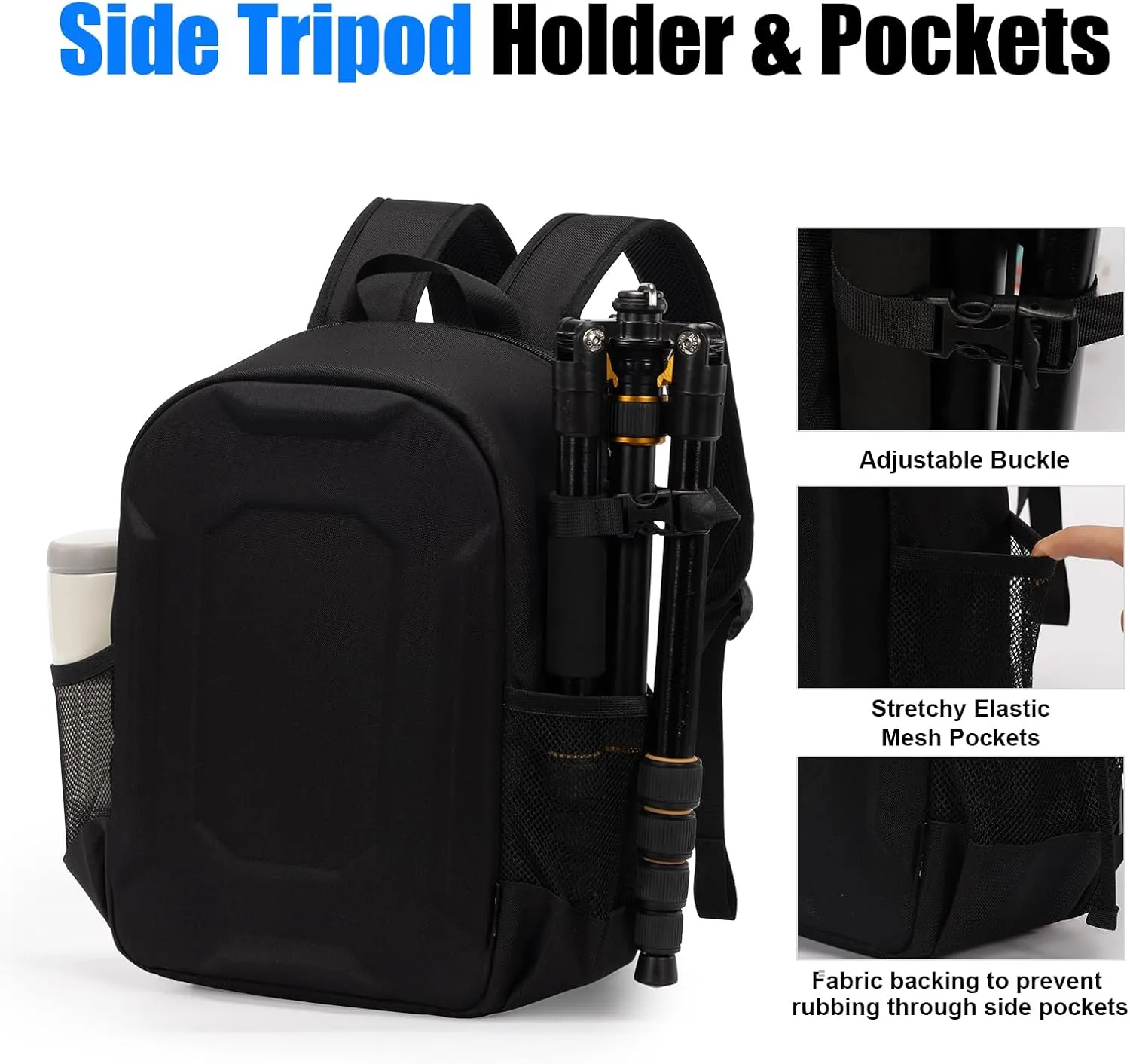 YaKuss Hardshell Camera Backpack, Shockproof Camera Bag With Tripod Strap, for 14" Laptop, Camera Backpacks for Photographers,Compatible with Canon Nikon Sony SLR DSLR Mirrorless Camera, Medium, Black