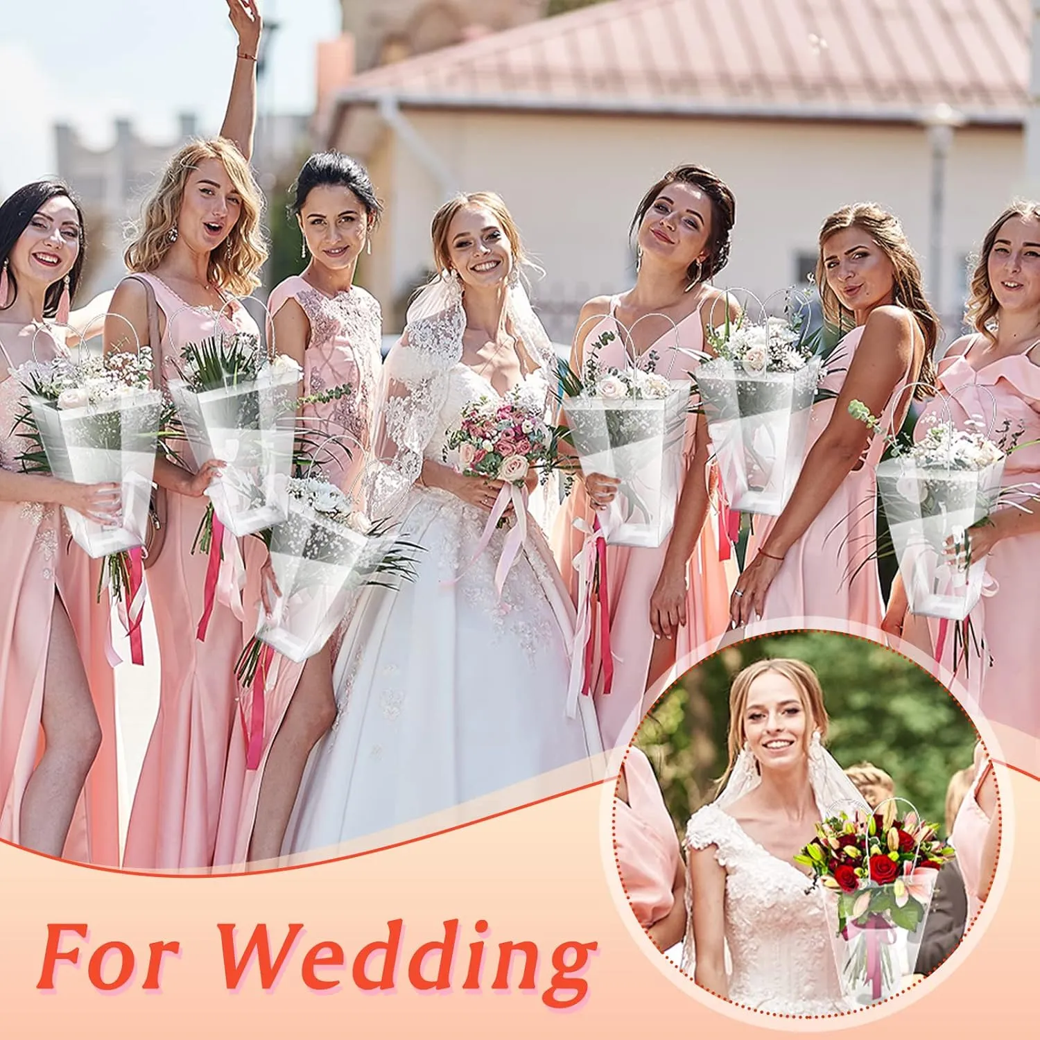 Yexiya 48 Pcs Floral Bags Large Clear Flower Bouquet Bag Bulk with Handle Transparent Florist Gift Packaging Plastic Gift for Birthday Christmas Valentine Mother's Day Wedding, 11.4 x 5.9 x 16.7 Inch