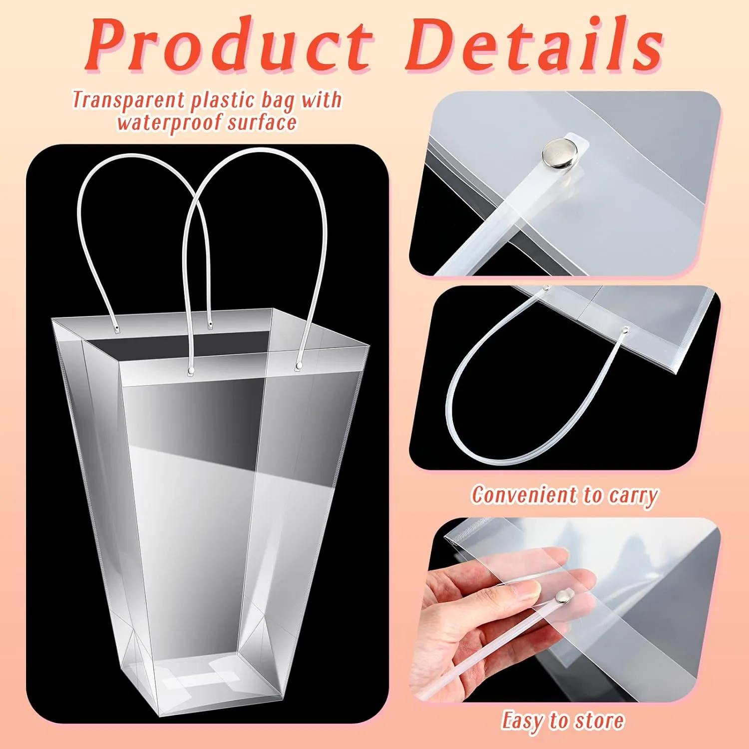 Yexiya 48 Pcs Floral Bags Large Clear Flower Bouquet Bag Bulk with Handle Transparent Florist Gift Packaging Plastic Gift for Birthday Christmas Valentine Mother's Day Wedding, 11.4 x 5.9 x 16.7 Inch