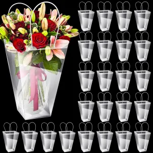 Yexiya 48 Pcs Floral Bags Large Clear Flower Bouquet Bag Bulk with Handle Transparent Florist Gift Packaging Plastic Gift for Birthday Christmas Valentine Mother's Day Wedding, 11.4 x 5.9 x 16.7 Inch