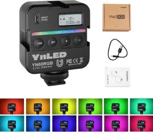 YONGNUO YN60 RGB LED Mini Lights, Camera Video Light 360 Full Color Portable Photography Lighting w 3 Cold Shoe, 2000mAh Rechargeable CRI 95  2500-9500K Dimmable Panel Lamp Support Magnetic Attraction