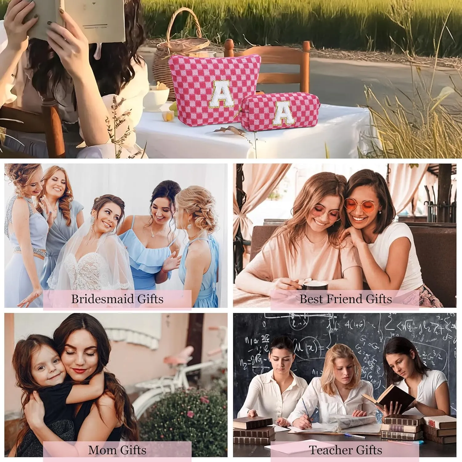 YOOLIFE Bridesmaid Gifts - Maid of Honor Gifts, Bridesmaid Proposal Gifts Wedding Day, Bridal Shower Gifts, Bride To Be Gifts, Bachelorette Party Gift for Bride, Initial Makeup Bags for Women Black J