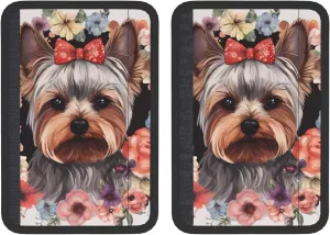 Yorkie Floral Car Seat Belt Pad 2 Pack Universal Fit Seatbelt Cover Soft and Comfortable Backpack Shoulder Pad Adjustable Neck Cushion Protector Harness Pad for Car Bag