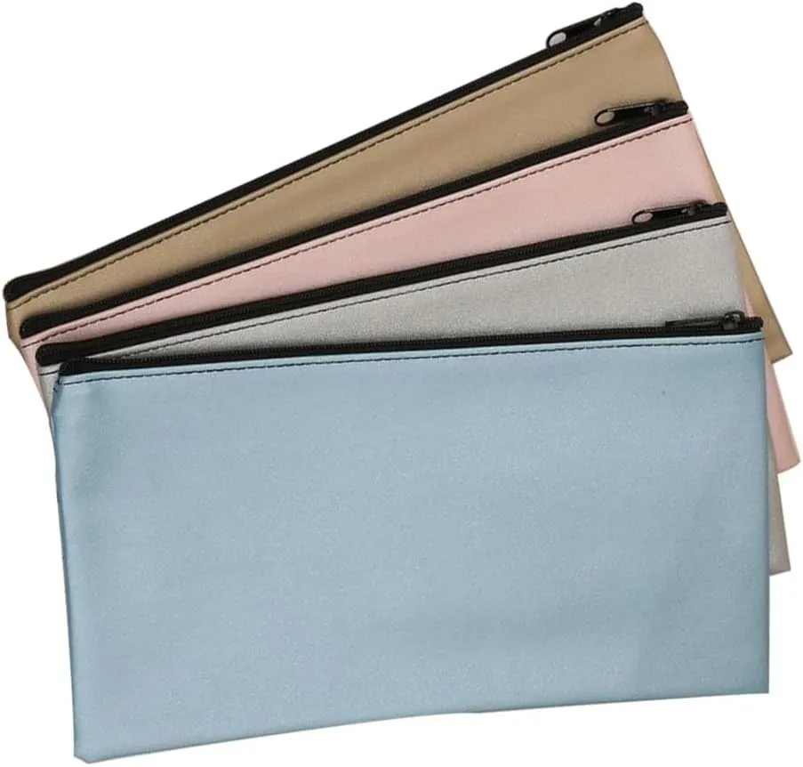 Zipper Bank Bags, 4 Pack PU Leather Cash & Coin Pouch with Zipper (4 Colors)