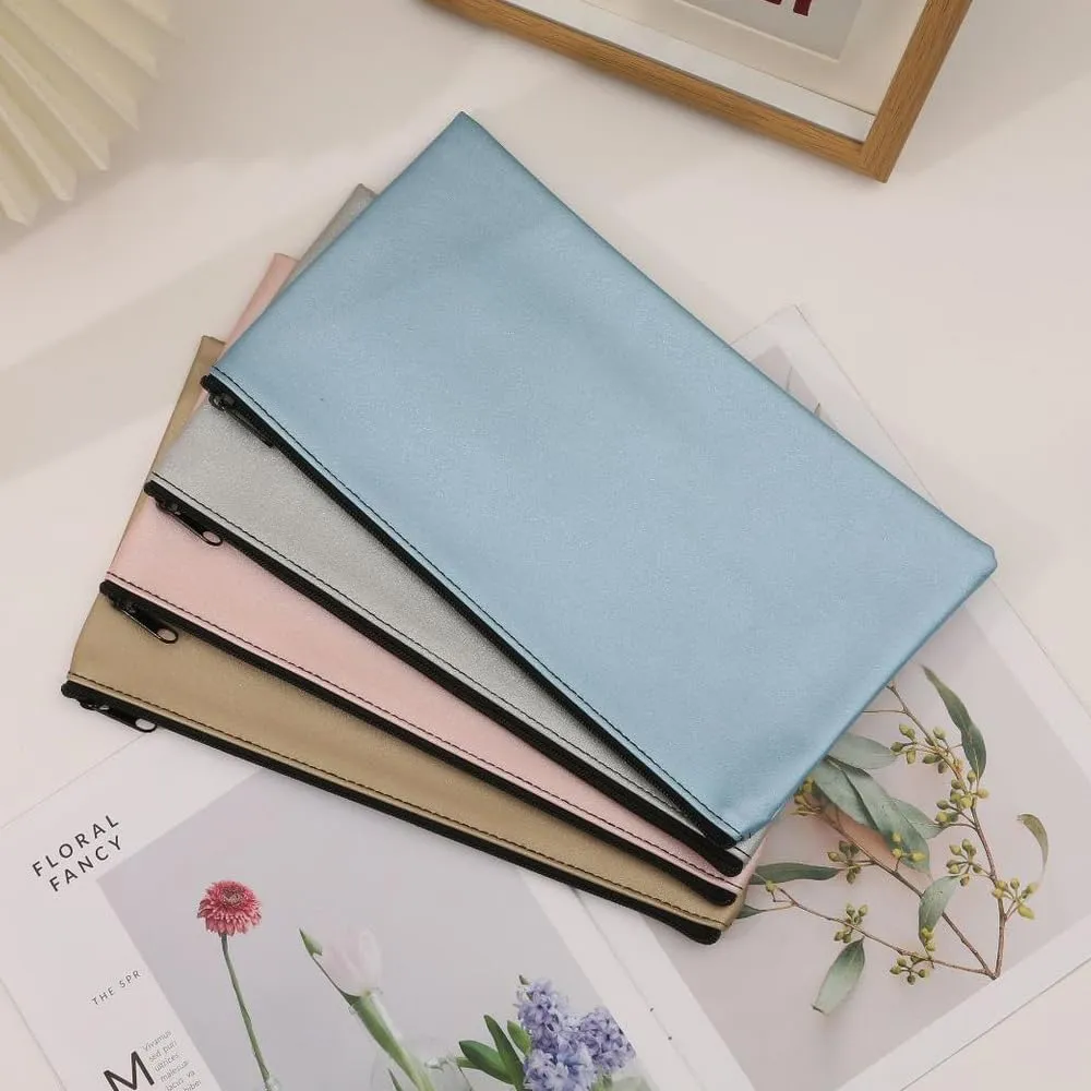 Zipper Bank Bags, 4 Pack PU Leather Cash & Coin Pouch with Zipper (4 Colors)