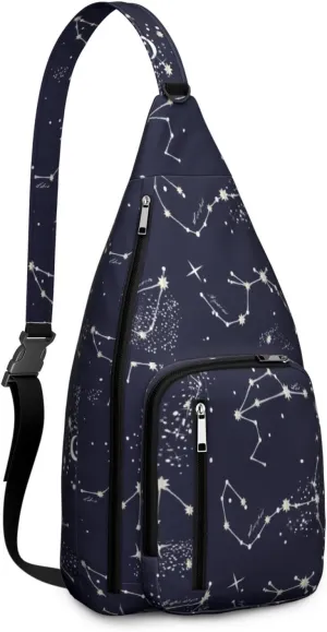 Zodiac Constellations in Night Astrology Crossbody Bag Daypack for Women Men Lightweight Waterproof Sling Bag Backpack Hiking Cycling