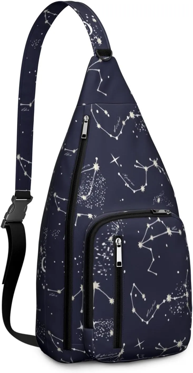 Zodiac Constellations in Night Astrology Crossbody Bag Daypack for Women Men Lightweight Waterproof Sling Bag Backpack Hiking Cycling