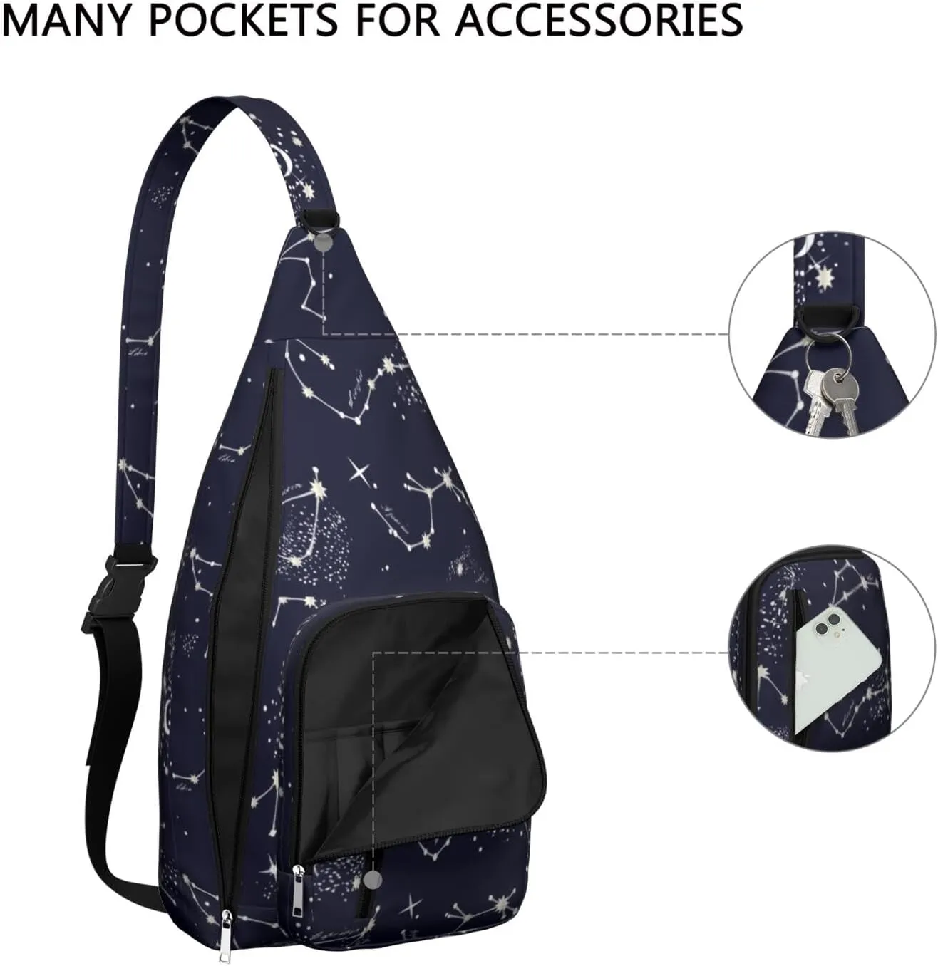 Zodiac Constellations in Night Astrology Crossbody Bag Daypack for Women Men Lightweight Waterproof Sling Bag Backpack Hiking Cycling