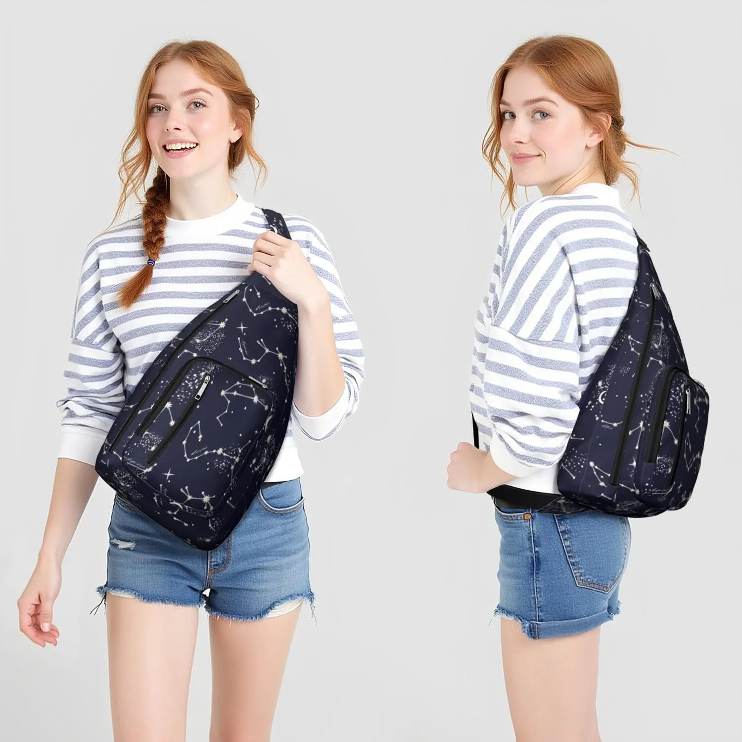 Zodiac Constellations in Night Astrology Crossbody Bag Daypack for Women Men Lightweight Waterproof Sling Bag Backpack Hiking Cycling
