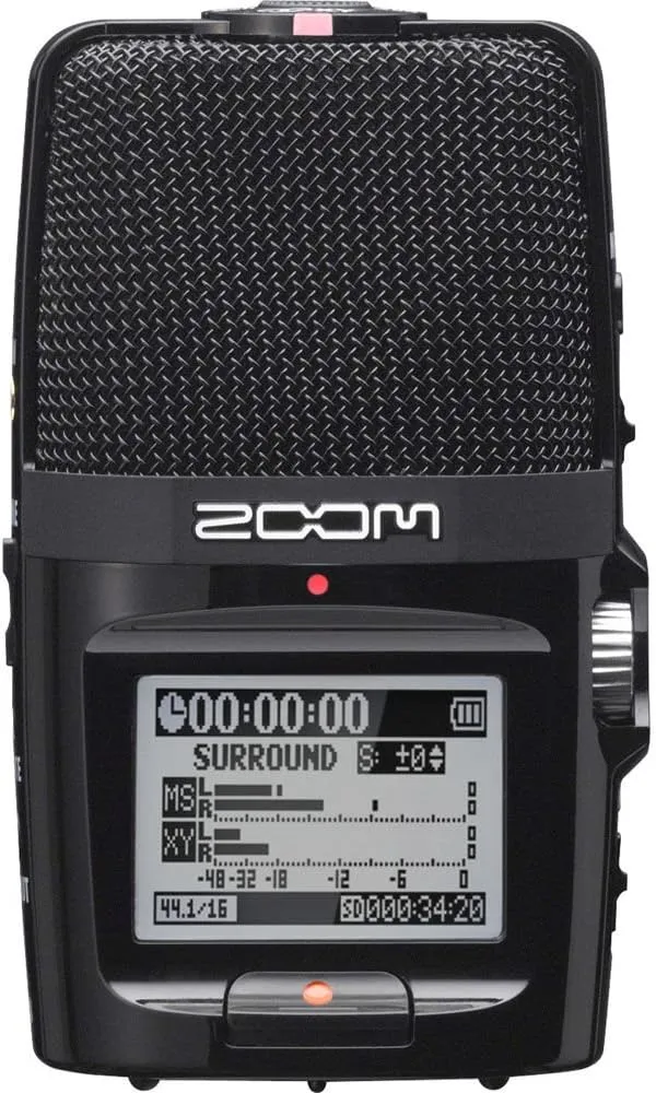 Zoom H2n Stereo/Surround-Sound Portable Recorder, 5 Built-in Microphones, X/Y, Mid-Side, Surround Sound, Ambisonics Mode, Records to SD Card, for Recording Music, Audio for Video, and Interviews