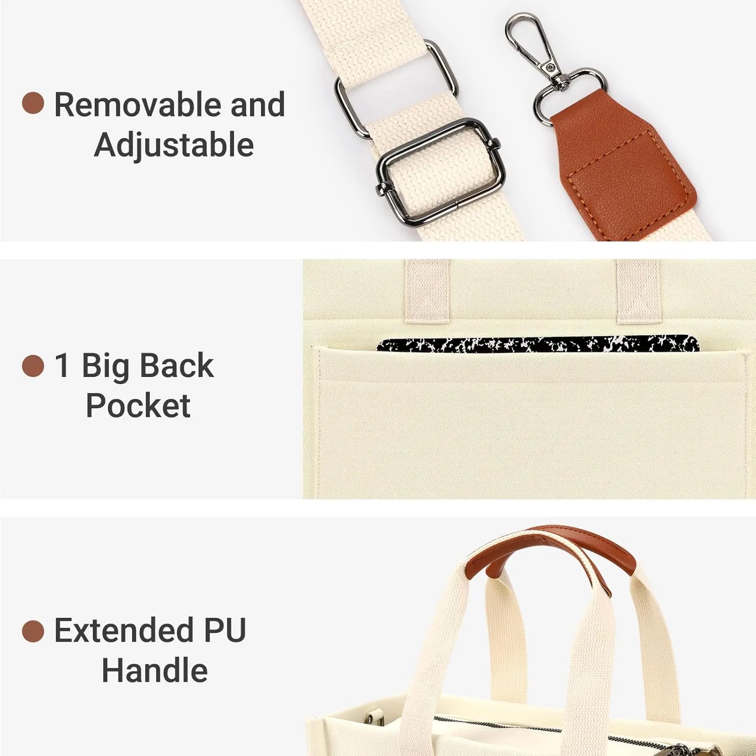 ZORFIN Canvas Tote Bag for Women with Zipper and Compartments Crossbody Work Laptop Bag for Travel College Office