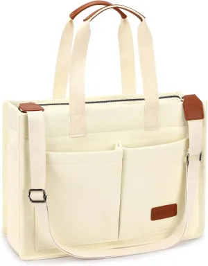 ZORFIN Canvas Tote Bag for Women with Zipper and Compartments Crossbody Work Laptop Bag for Travel College Office