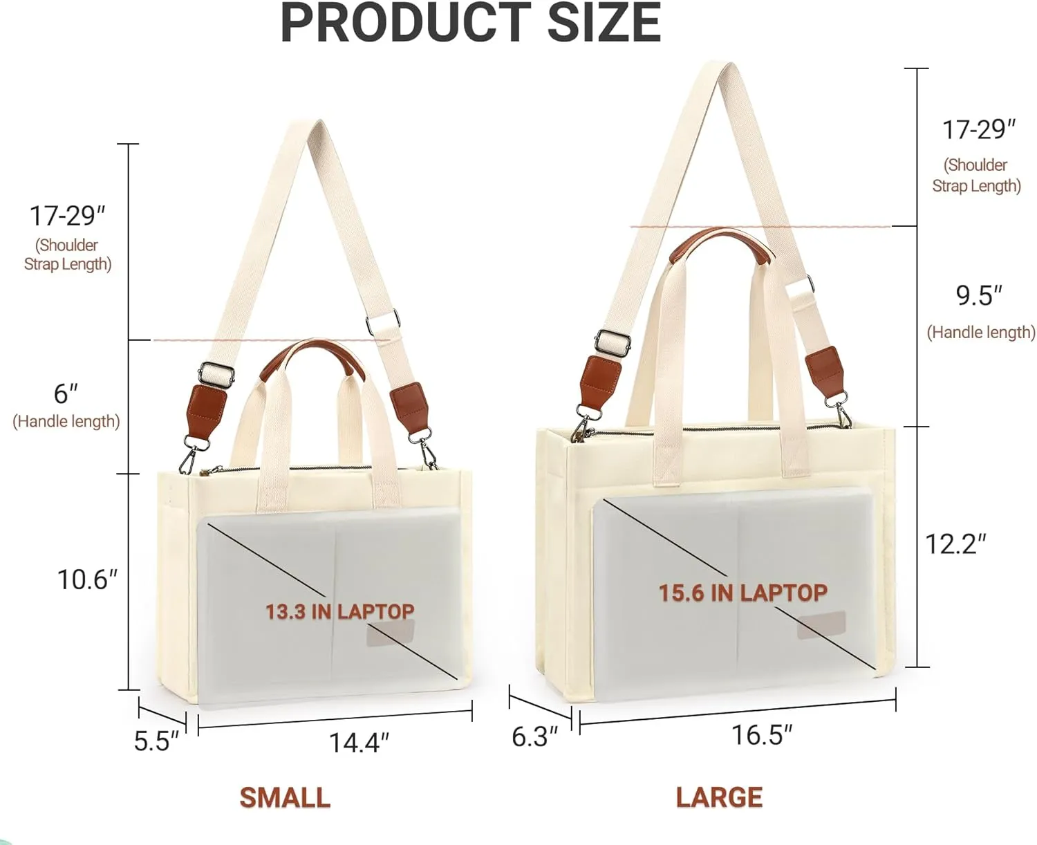ZORFIN Canvas Tote Bag for Women with Zipper and Compartments Crossbody Work Laptop Bag for Travel College Office