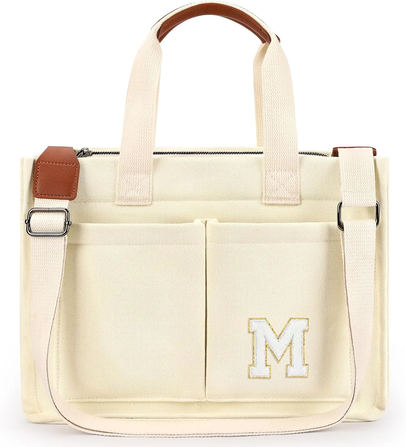ZORFIN Canvas Tote Bag for Women with Zipper and Pockets Crossbody Work Laptop Book Bag for Travel College Gift